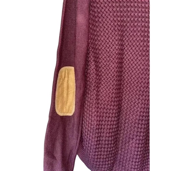 Lazy Knits Womens Burgundy Textured Knit Sweater with Elbow Patches - Picture 3 of 5